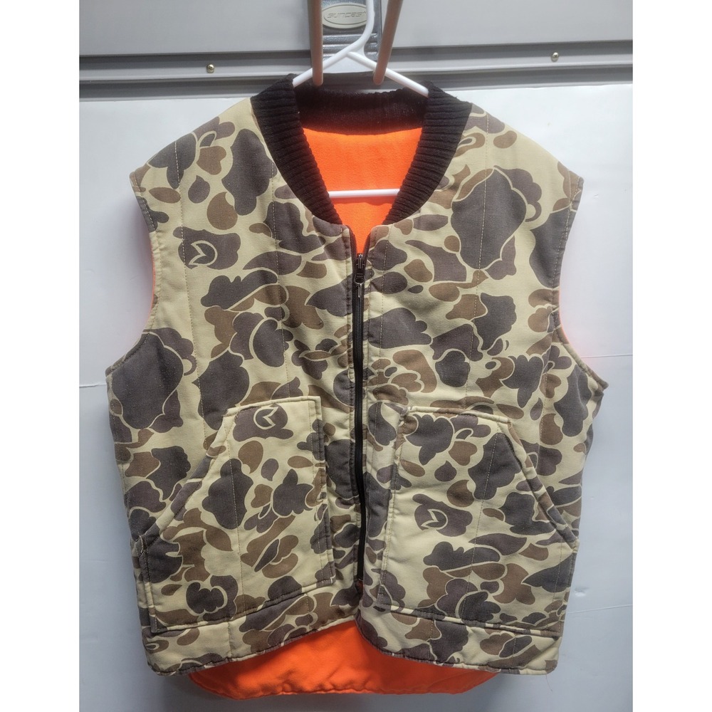 Walls Vintage Reversible Hunting Vest Duck Camo Blaze Orange Mens Large USA Made